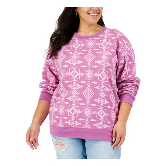 LOVE FIRE Womens Purple Printed Sweatshirt Plus 2X