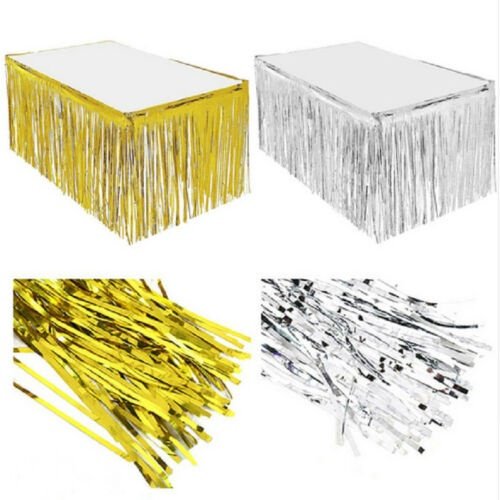 Silver Gold Metallic Foil Table Skirt Skirting Fringe for Party Wedding