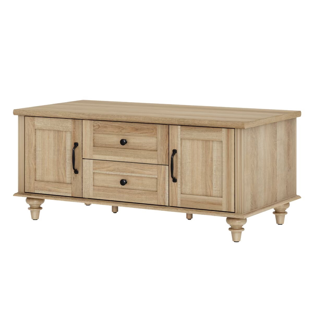 Farmhouse Wooden Coffee Table for Living Room, Rectangle Coffee Table with Drawers, Oak