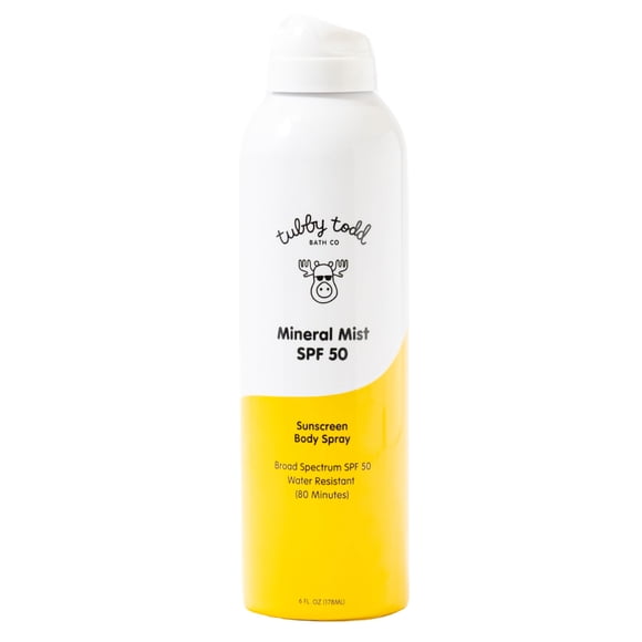 Tubby Todd Mineral Mist Protector Solar SPF 50 - Spray Corporal Mineral No Aerosol para Bebés y Niños - Resistente al Agua 80 Minutos - 180 ml
