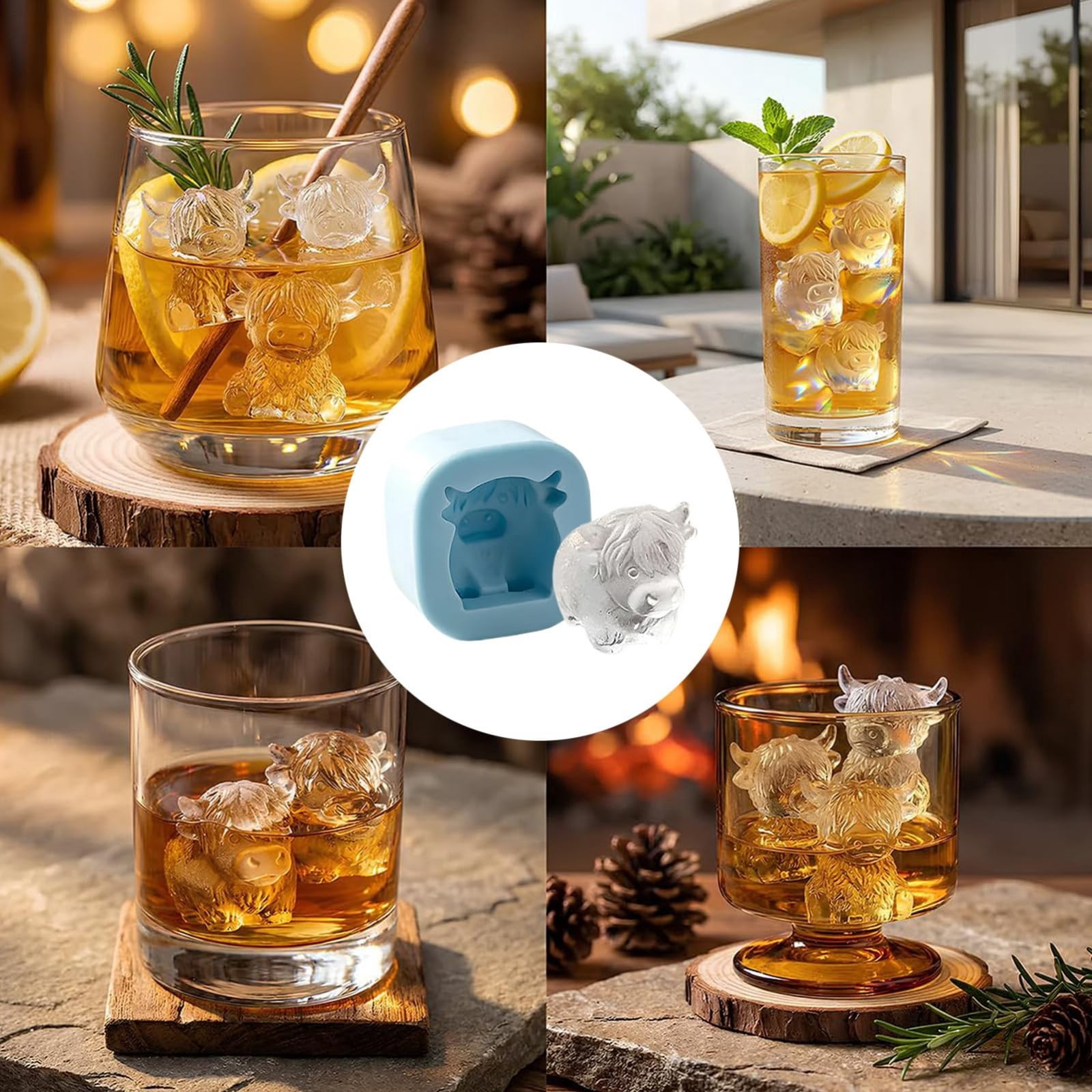 Single Grid Highland Cow Ice Mold Silicone Cute Animal Shape Ice Cube Tray for Drinks Coffee Tea Whiskey Cocktail Freezer Mold Reusable BPA Free Ice Maker
