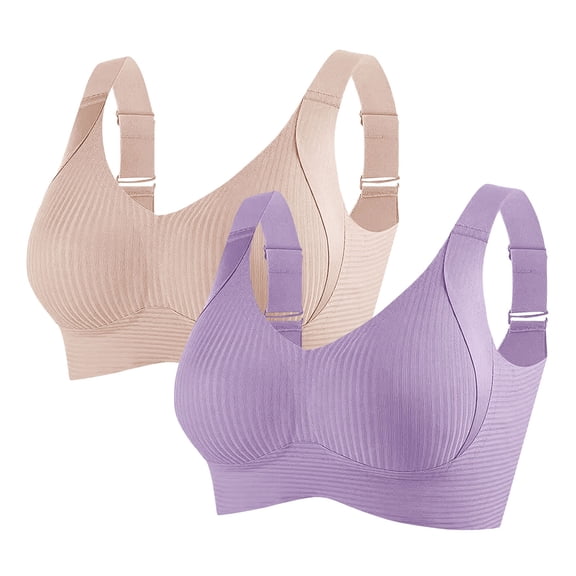 Taqqpue 2 PC Seamless Bras for Women Plus Size Full Support Sports Bra Cozy Ribbed Wireless Push Up Adjustable Bras Everyday