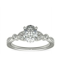 0.70 Ct Brilliant Oval Shape Genuine Diamond Sparkle Halo Ring for Engagement and Wedding in Solid 18K White Gold Size 6.5