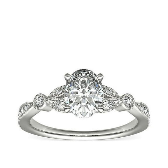 0.70 Carat Wonderful Solitaire with Accents Oval Real Diamond Engagement Ring for her Solid 14K White Gold Size 7