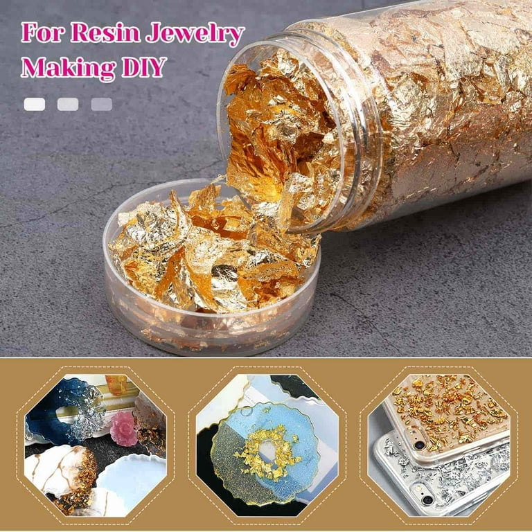 Gold Foil Flakes for Resin,Imitation Gold Foil Flakes Metallic Leaf for  Nails, Painting, Crafts, Slime and Resin Jewelry Making 