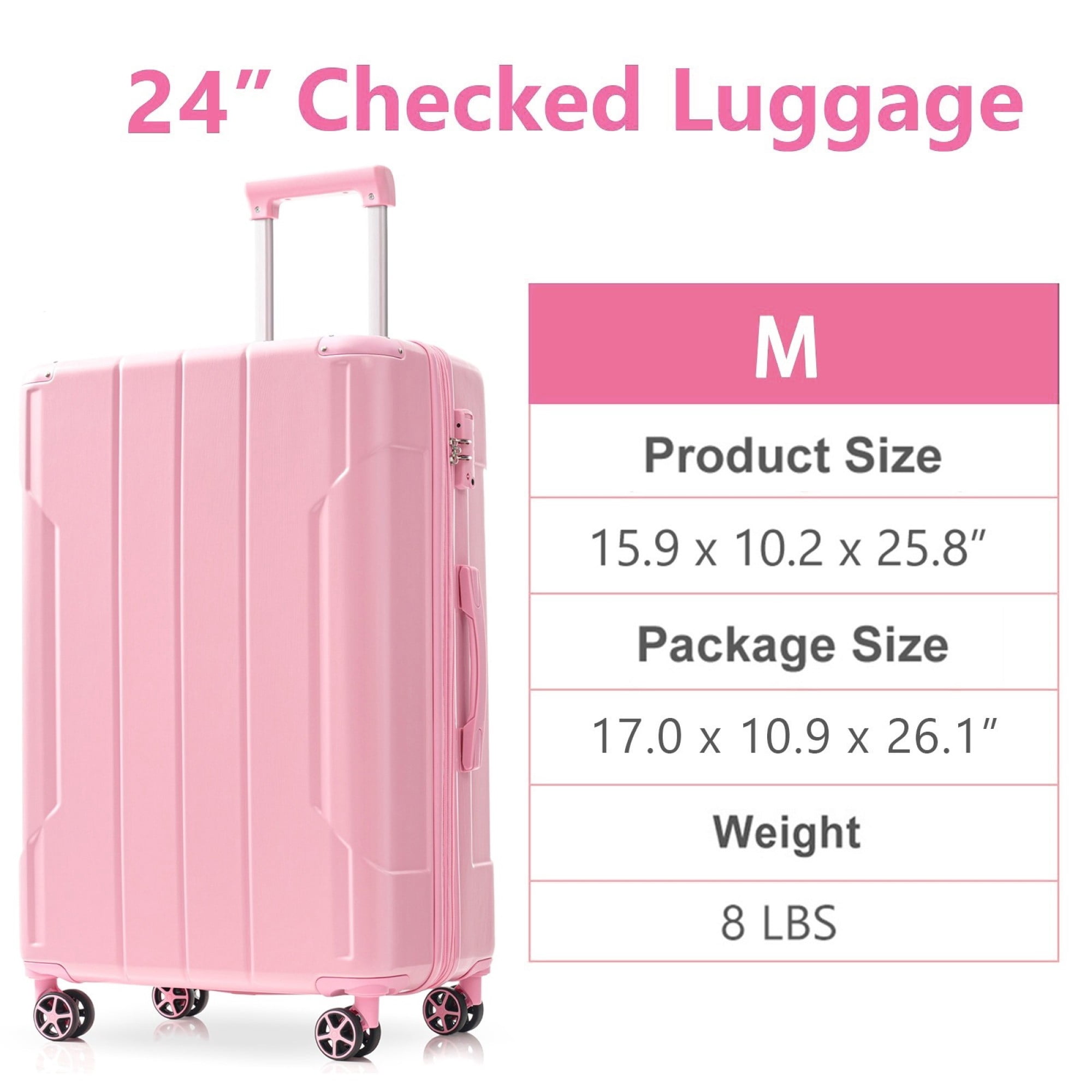 24 Inch Checked Luggage, ABS+PC Lightweight&nbsp;Hardshell Suitcase with TSA Lock & Spinner Silent Wheels, Medium Size with 65L Capacity, Convenient for Trips, White