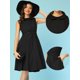 thumbnail image 2 of Vestidos de verano para mujer Vestido sin mangas de algodón con cuello plano de verano Negro XS, 2 of 5