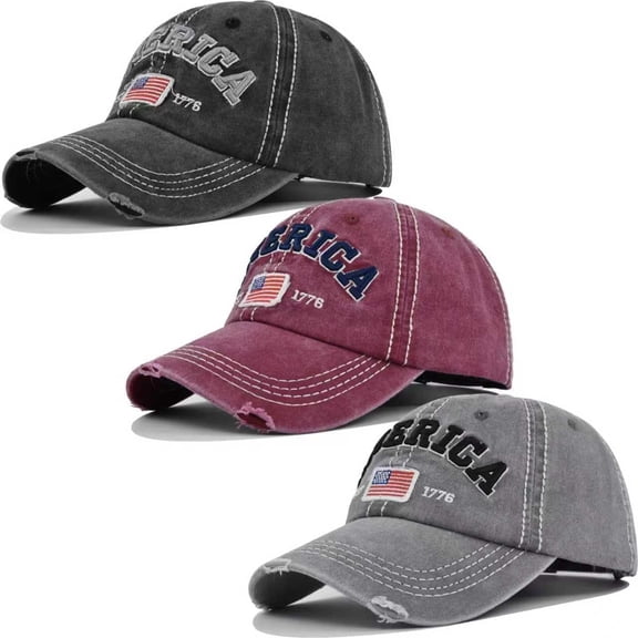 3 Pcs American Flag Hat, Distressed Vintage Patriotic Baseball Cap for Men and Women, USA Hat for 4th of July