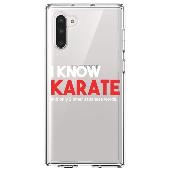DistinctInk Clear Shockproof Hybrid Case for Samsung Galaxy Note 10 (6.3" Screen) - TPU Bumper Acrylic Back Tempered Glass Screen Protector - I Know Karate and Only 2 Other Japanese Words