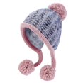 thumbnail image 1 of Gorro de invierno con orejeras peruanas para mujer, gorro de nieve de sherpa con forro polar de punto y 3 pompones, azul, 1 of 5