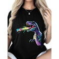 thumbnail image 2 of Women's T-Shirt Colorful Dinosaur Splash Short Sleeve Casual Tee Classic Crew Neck T Shirt for Women Black, XS, 2 of 7
