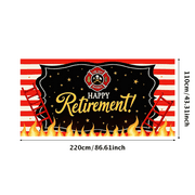 Decorative Design Happy Retirement Banner Firefighter Theme Red White Background for Event