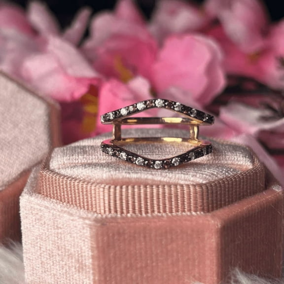 Brown Diamond Wedding Ring Enhancer Wrap- Promise Ring in 14K Rose Gold Vermeil