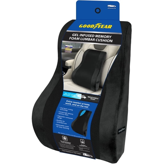 Goodyear Gel Infused Memory Foam Lumbar Pillow, Black, 1-Pack