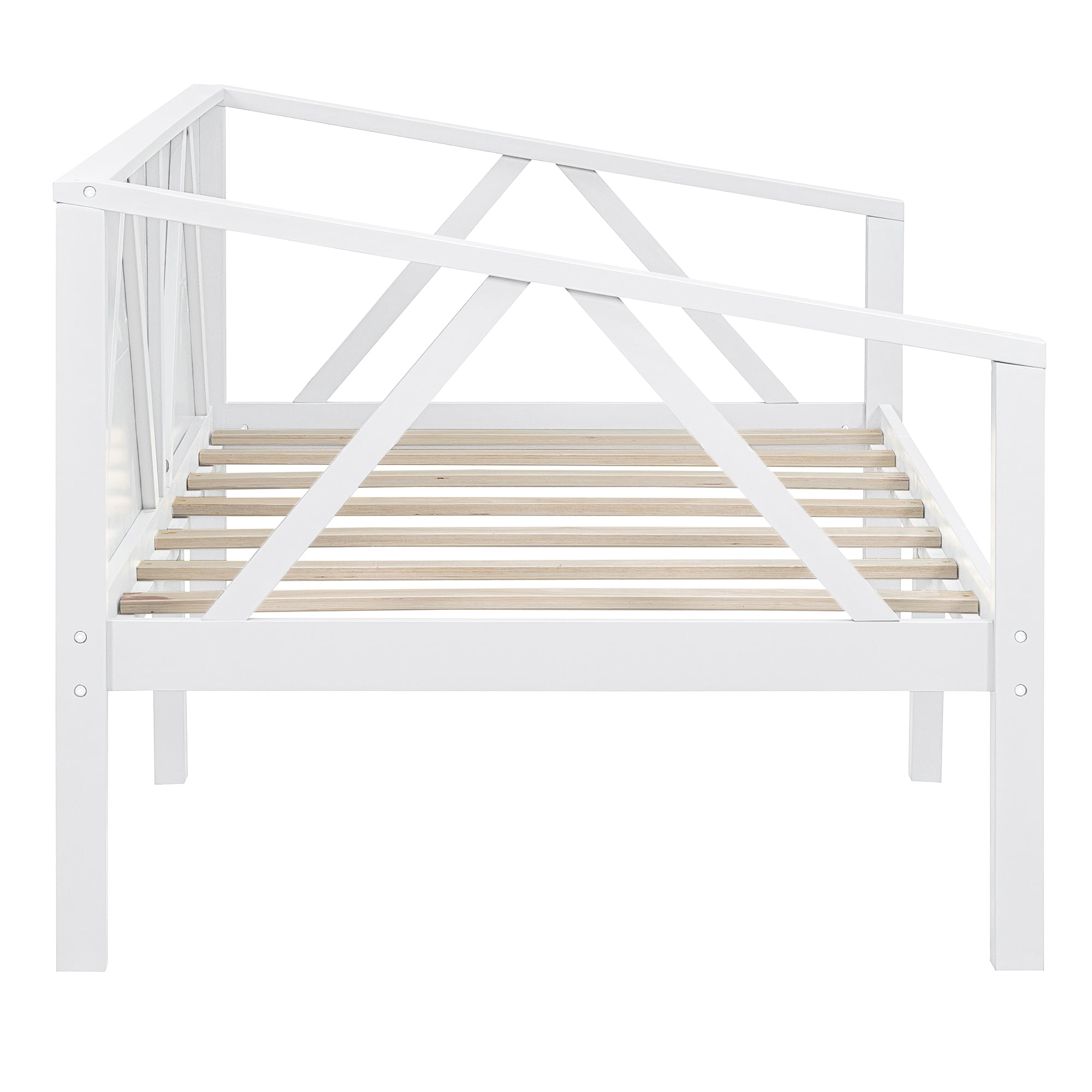 Aukfa Twin Size Bed Frame, Solid Wood Daybed with Slat Support for Kids Boys Girls, White