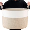 thumbnail image 4 of KAMYSEN Cesta de lavander&iacute;a de cuerda tejida con asas,cesta de lavander&iacute;a plegable tejida,Cesta de Almacenamiento para Ropa Sucia,Blanco Marr&oacute;n (Blanco con gris), 4 of 7