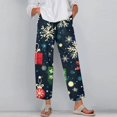 thumbnail image 2 of Women's Fashion Christmas Snowflakes Print Casual Pants with Drawstring Elastic Waist and Pockets, Comfortable Full Length Trousers for Winter Casual Wear,Navy,5XL, 2 of 6
