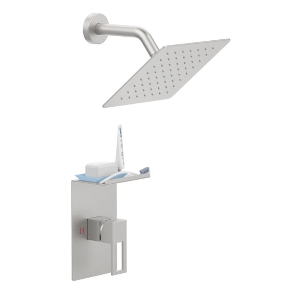 Rain Square Single Handle 1-Spray Shower Faucet 2.2 GPM with 8 in. Shower Heads in Brushed Nickel