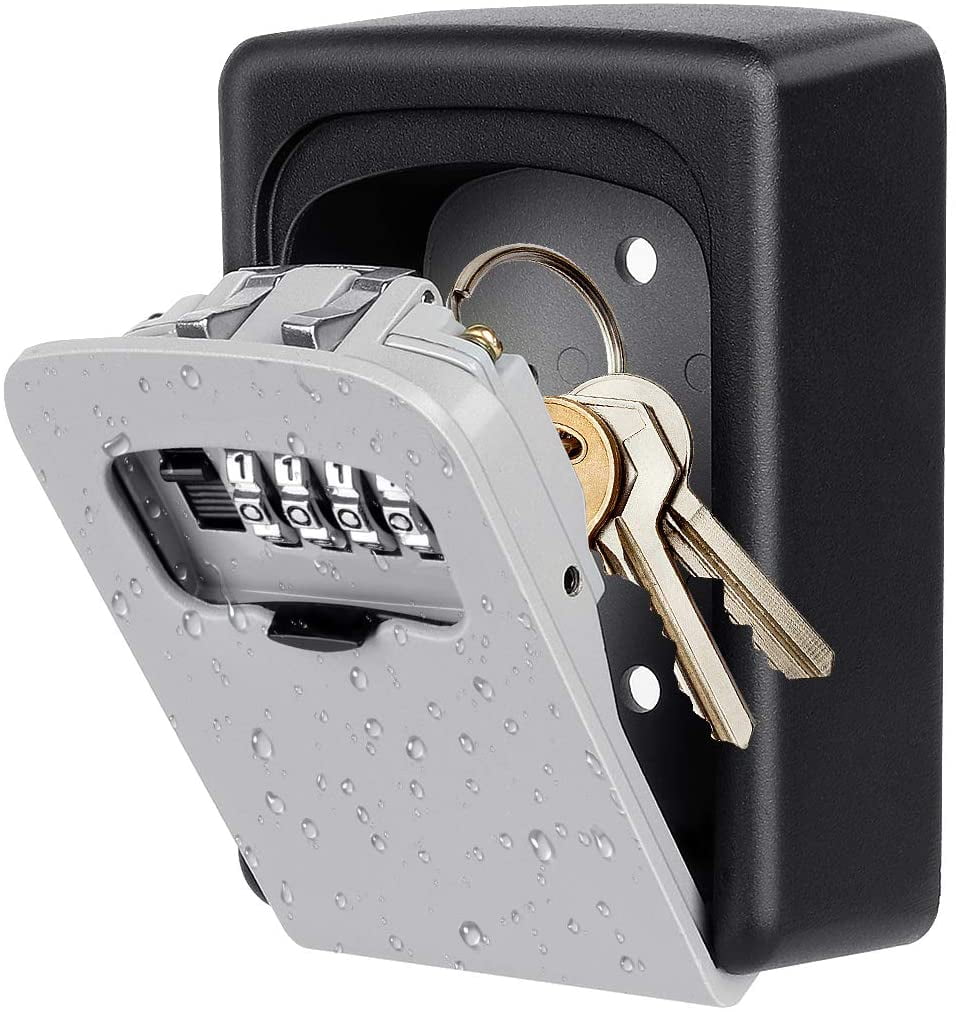 Key Storage Box with 4 Digit Combination Lock for Outdoor Home Office Garage School Gym Spare House Keys Black Large Capacity Wall Mounted Key Safe Box with Cover Key Lock Box 