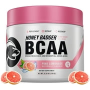 Honey Badger BCAA Amino Acids Powder | Vegan Keto Pink Lemonade BCAAs + EAA for Men & Women | Electrolytes for Hydration & Post-Workout Recovery | Sugar Free & Paleo | 30 Servings