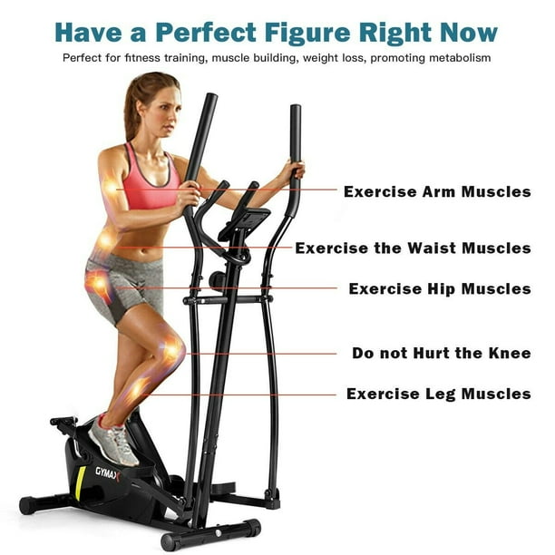 Gymax Magnetic Elliptical Machine Trainer Smooth Quiet Driven for Home Gym Exercise