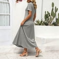 thumbnail image 6 of Erwazi Dresses for Women Solid Collared Short Sleeve Solid Dress Waist Cinched Zipper Trendy Casual Daily Summer Dresses, 6 of 7