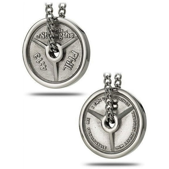Men's Stainless Steel 3-Bar Weight Plate Necklace-Phil 4:13 by Shields of Strength
