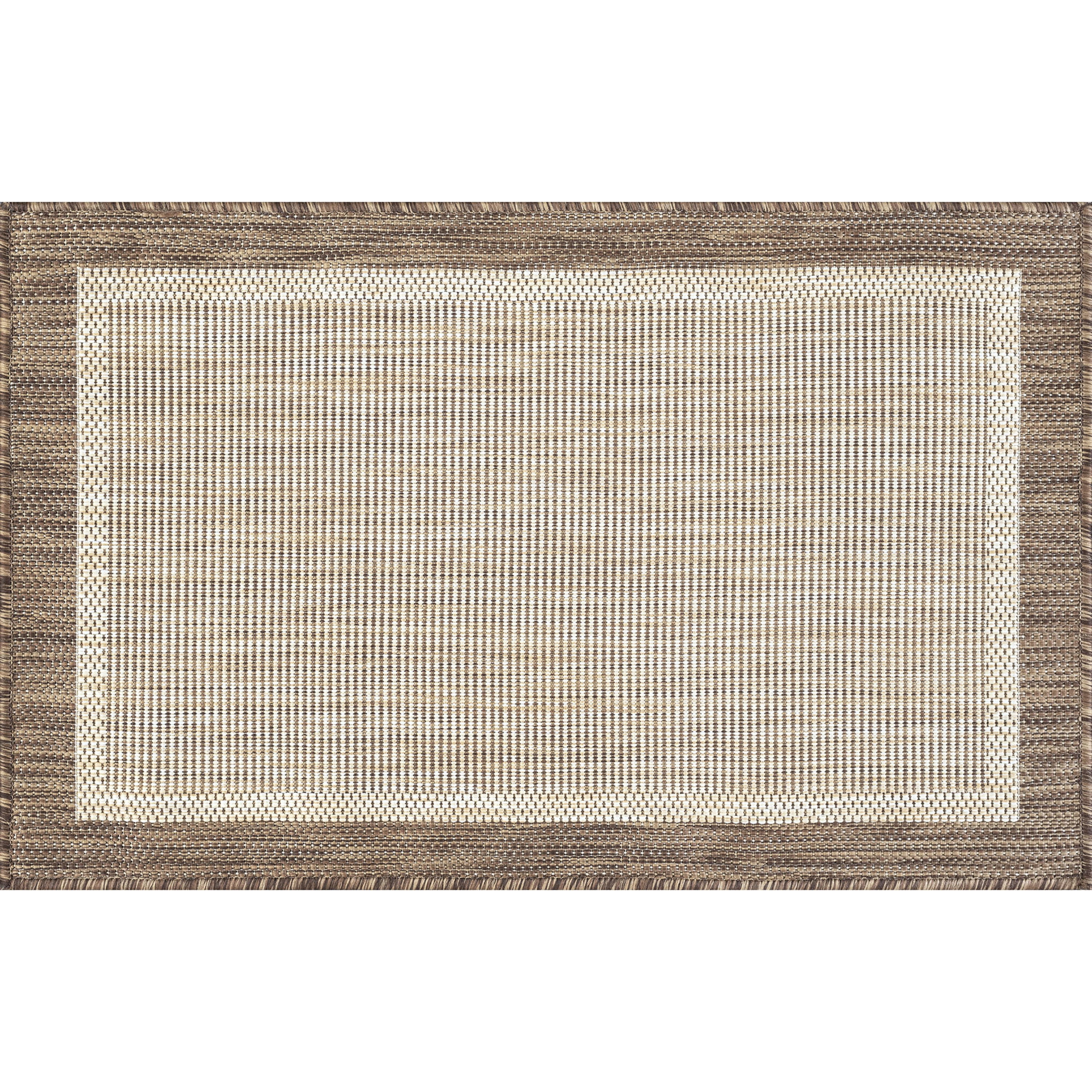 Bliss Rugs Solid Border Indoor Outdoor Rug Low-Profile Floor Mat for Patio, Entrance, Front Door |Brown, 2' x 3'