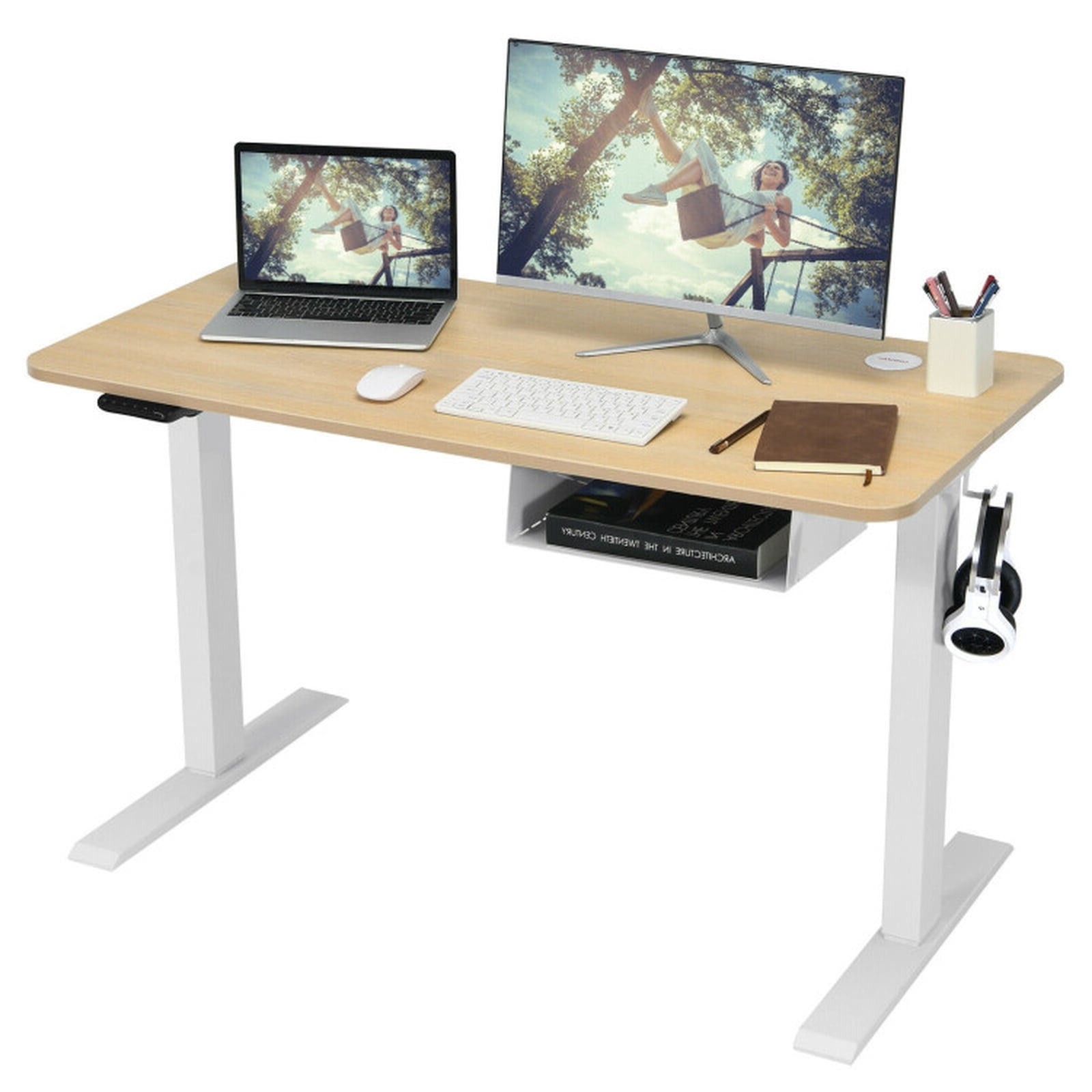 Furnibear 48-Inch Electric Standing Desk Adjustable Height with Memory Control Panel and USB Port, Natural