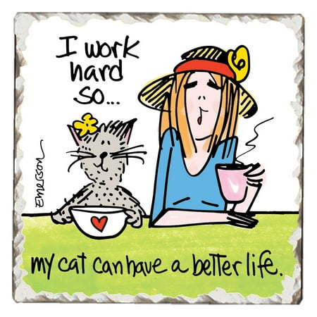 

Absorbent Stone Tumbled Tile Coasters I Work Hard Set of 4