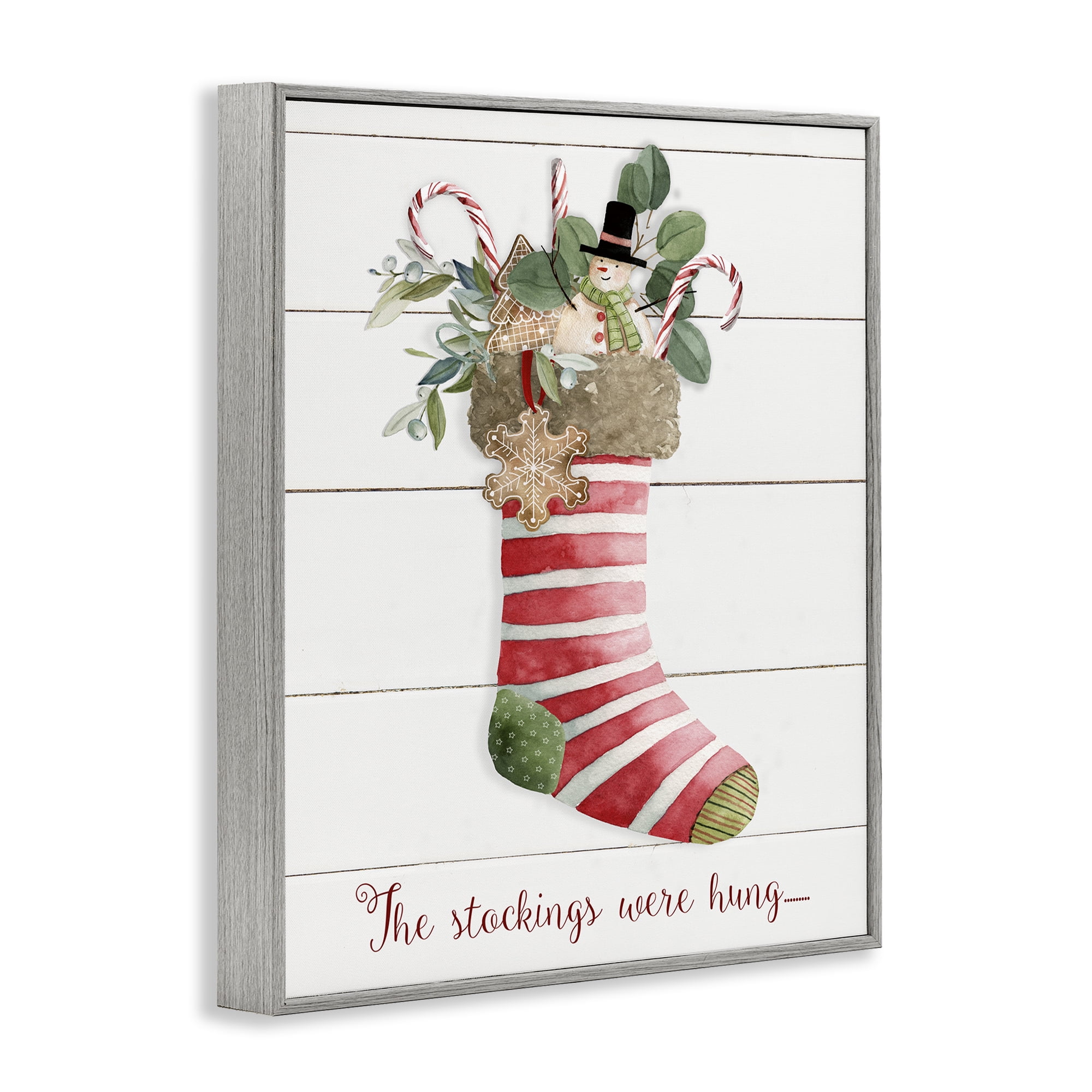 Stupell Industries Striped Christmas Stocking Holiday Painting Gray Framed Art Prints Wall Art, 11 x 14