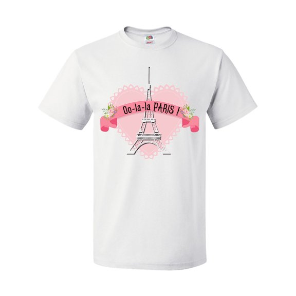 Inktastic Paris Oo-la-la with Eiffel Tower and Flowers in Pink Heart T-Shirt