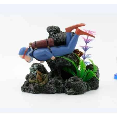 Aquarium Ornament Resin Treasure Diver Dive Rock Fish Tank