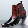 thumbnail image 2 of Men's Snake Print Chelsea Boots with Rivet Detail, Pointed Toe, Side Zipper, Chunky Heel, Fashionable High-Top Leather Boots for Spring 2026, 2 of 6