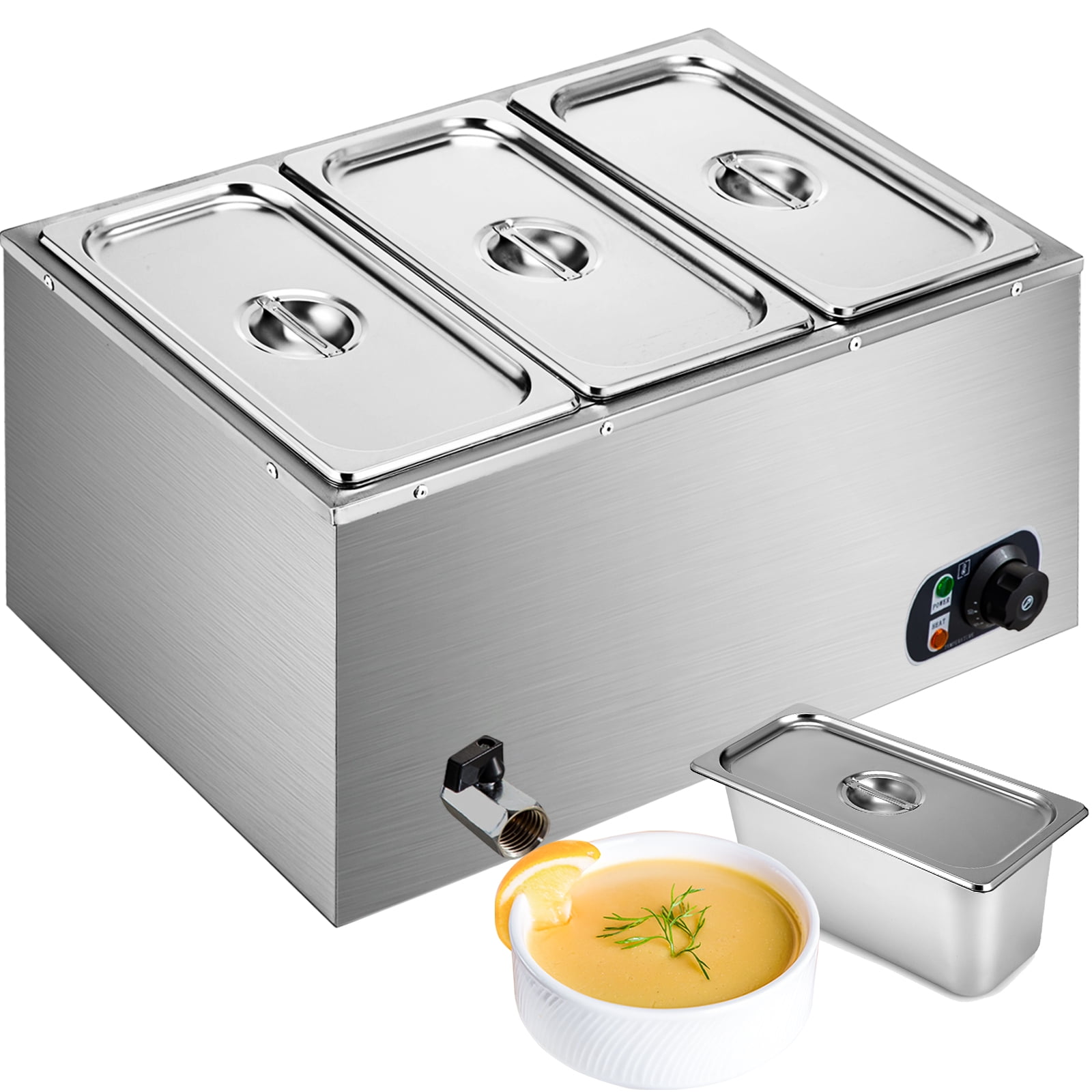 BENTISM 110V 3Pan Commercial Food Warmer, 1200W Electric Steam Table