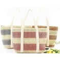 thumbnail image 5 of Kukuzhu Women Stripe Straw Tote Bag Large Handmade Woven Beach Bag Summer Elegant Travel Shoulder Bag, 5 of 7