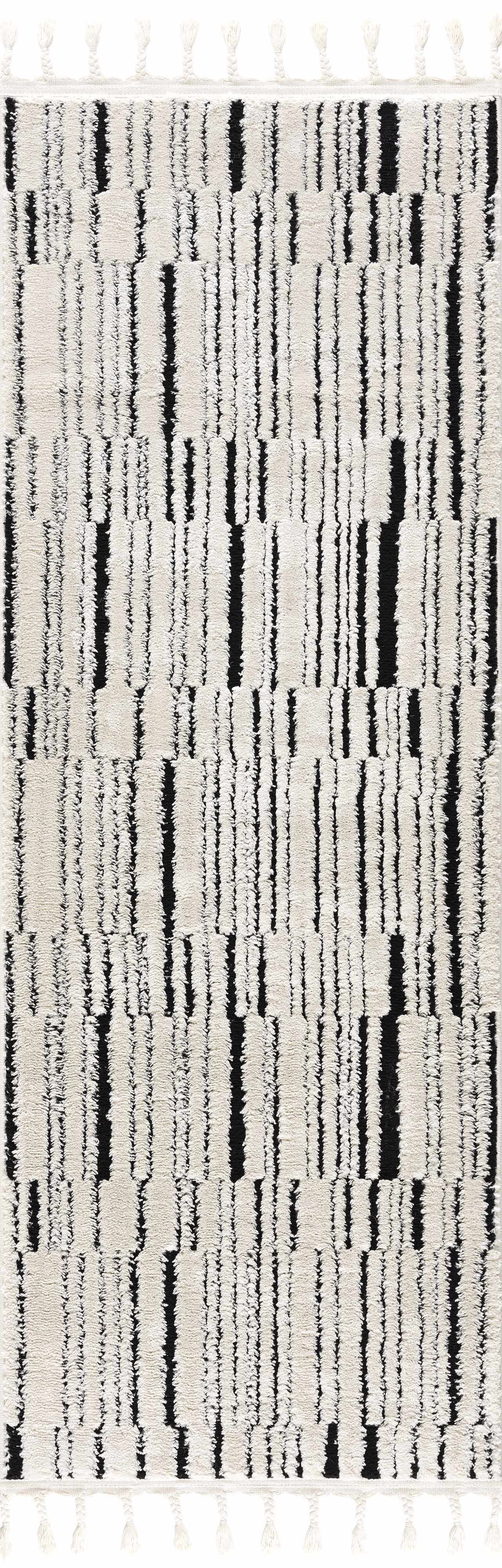 Hauteloom Deren Hallway, Kitchen Bohemian Shag Runner Rug - Soft Shaggy Farmhouse - High Plush Pile - Black, White, Cream, Light Beige, Ivory - 2'7" x 7'3"