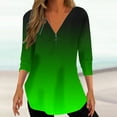 thumbnail image 2 of Penkiiy Half Zipper Shirts for Women Gradient Printed V Neck Shirt Rollable 3/4 Sleeve Tunic Tops Casual Trendy L Green, 2 of 5