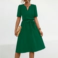 thumbnail image 5 of Fartey Women's Formal Dresses 2025 Summer Short Sleeve Tie Waist A-Line Swing Dress Business Casual Solid Color V Neck Midi Dress Elegant Work Dress Green XL, 5 of 8