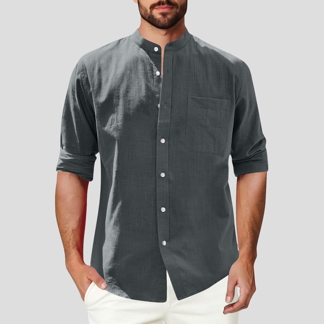 Tidyack,Bestselling,Men Casual Linen Long Sleeve Shirt, Button Down Collar, Pockets, Beach Summer Wear, Breathable Fabric, For Travel, Lightweight Design, Relaxed Fit, Outdoor Activities
