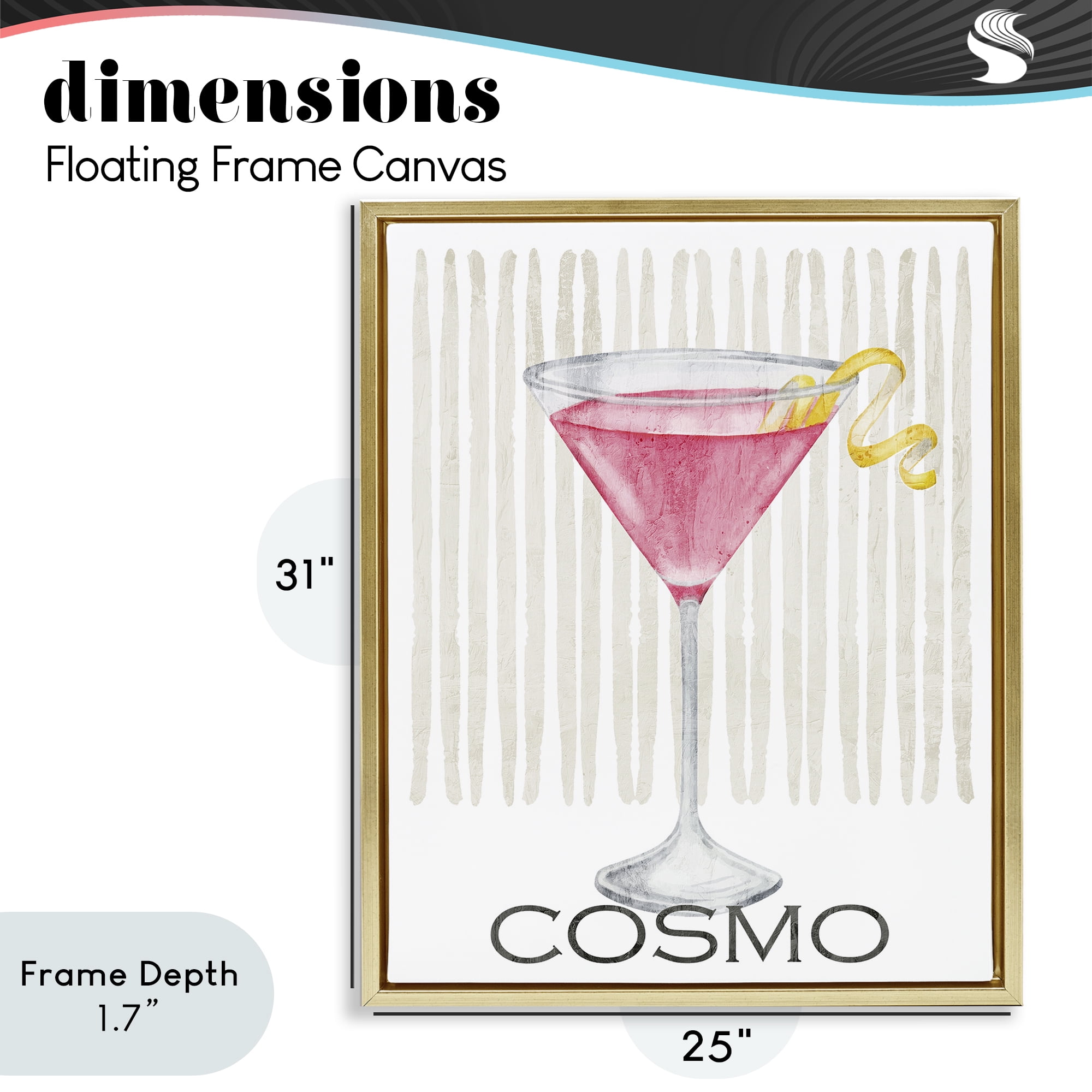 Stupell Industries Pink Cosmo on Stripes Gold Framed Floater Canvas Wall Art, design by Kim Allen
