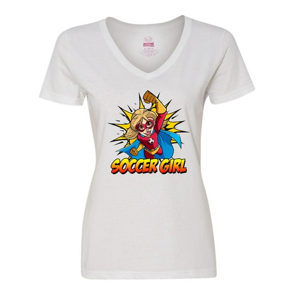 Inktastic Soccer Girl Superhero Women's V-Neck T-Shirt