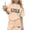 Beige, variant on Girls 2-Piece Outfit Floral & Letter Print Short Sleeve Top Elastic Waist Shorts Set Casual Summer Set for Tween 3-15 Y