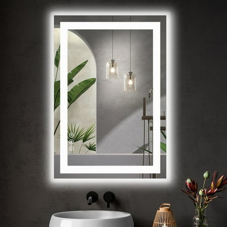 EDX 24 X36  Anti-fog LED Bathroom Mirror with Dual Light Source and Three Lighting Modes  White