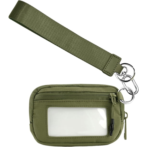Cartera Iris para mujer, billetera con llavero de 5,9 x 3,5 pulgadas con correa para la muñeca, monedero con cremallera y ventana para identificación (verde)