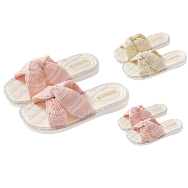 JDQJBZ Girl's Slippers Solid Color Japanese Style Cross Strap Soft Sole Princess Slides Outdoor Summer