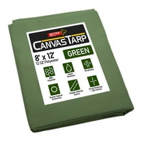 8' x 12' Green 12oz Canvas Tarp with Grommets - Water Resistant - Heavy Duty Canvas Tarps - Multipurpose Tarpaulin Cover for Canopy Tent, Roof, Camping, Semi Trucks & Cargo