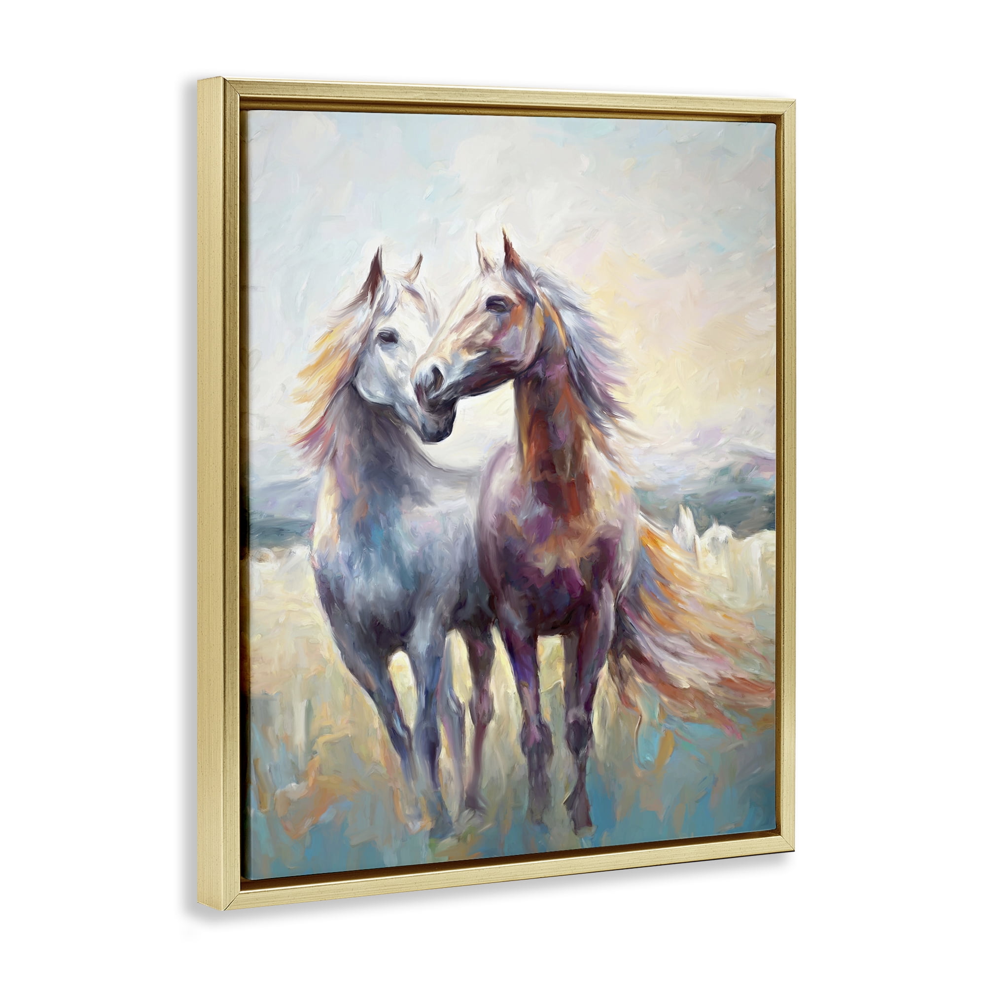 Stupell Industries Galloping Horse Pair Animals & Insects Painting Gold Floater Framed Canvas Art Print Wall Art, 17 x 21
