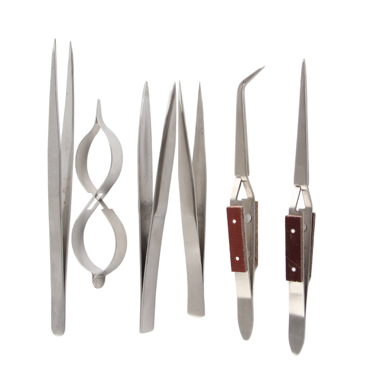 Aestri 6 Pieces Jewelry Making Tweezers Set Straight and Curved Tip Self-Lock Stainless Steel Craft Tool