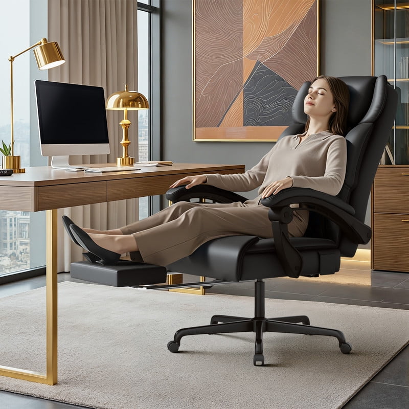Homall Massage Office Chair with Heat and 6 Vibration Points,High Back Executive Ergonomic Computer Desk Chair with Reclining Backrest and Footrest,PU Leather,Black